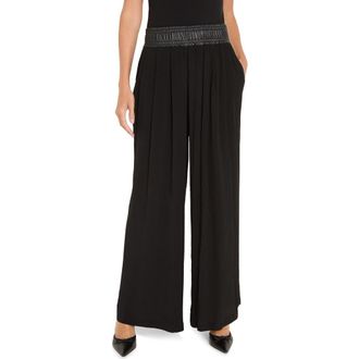Nic+Zoe Faux Leather Waistband Wide Leg Pants in Black Onyx at Nordstrom Rack, Size X-Large
