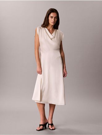 Calvin Klein Womens Hammered Satin Midi Dress - White - XL