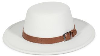 Eozy Womens Flat Top Fedora Hat Wide Brim Felt Bowler Boater Hat Party Church Jazz Hats with Belt