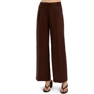 Bardot Geordy Wide Leg Linen Pants in Chocolate at Nordstrom, Size 10