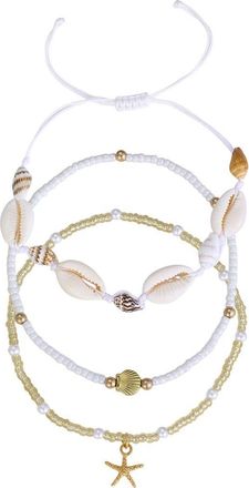 Adornia Set of 3 Shell and Bead Anklets in White/Gold at Nordstrom Rack
