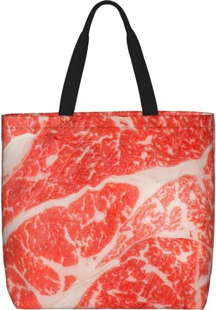 Generic Women Handbag Steak Pattern Women Beach Bag Large Capacity Waterproof Shoulder Bags, For Birthday, Gym, Christmas, School, Daily