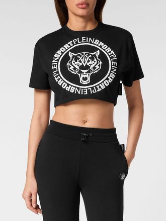 Plein Sport T-shirt cropped in jersey con logo