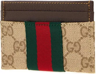 Gucci Womens Case Card Beige Cotton Linen Polyurethane Wallet