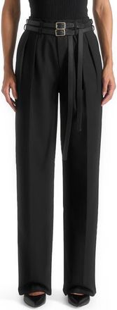 Mani&egrave;re De Voir Pascale Tailored Twin Belt Trousers in Black at Nordstrom, Size 12
