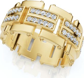 Pompeii3 3/4Ct Mens Round Cut Diamond 10MM Wide Ring Wedding Band 10k Gold Lab Grown