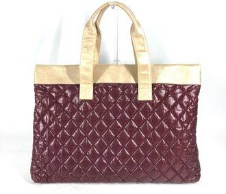 Chanel Coco Cocoon Beige Wine Nylon Leather Shoulder Bag Tote Bag (Pre-Owned)