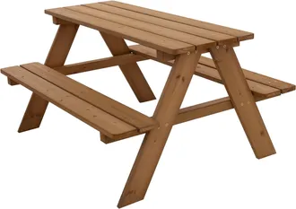 ML Design Ml-design Set Di Sedute Da Esterno Per Bambini Marrone In Legno Massiccio Set Con 2 Panche E Tavolo Da Picnic Da Giardino Con 4 Sedute Mobili Con 2 Pa