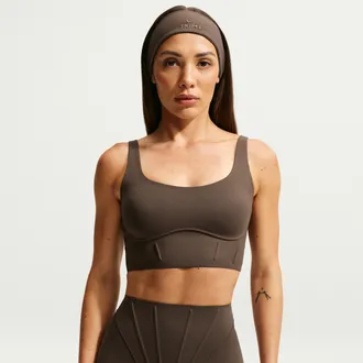 Nike Womens SKIMS Matte Long-Line Corset Bra in Brown | IU2200-233
