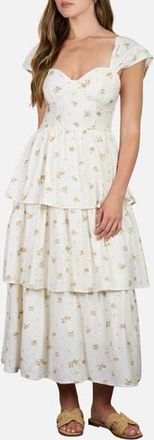 August Sky Floral Cap Sleeve Tiered Sundress in Cream Multi at Nordstrom Rack, Size Medium