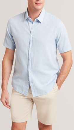 Ted Baker Wryte Regular Fit Short Sleeve Slub Linen & Cotton Button-Up Shirt in Light-Blue at Nordstrom, Size 2