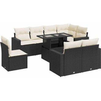 vidaXL Set De Sof&aacute;s De Jard&iacute;n Con Cojines 9 Pzas Rat&aacute;n Sint&eacute;tico Negro