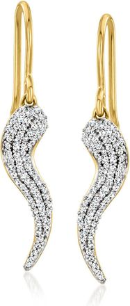 Ross-Simons Pave Diamond Italian Horn Drop Earrings in 18kt Gold Over Sterling