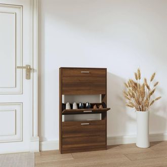 Berkfield Home Shoe Cabinet Brown Oak 59x17x108 cm Engineered Wood | Size: 59 x 17 x 108 cm