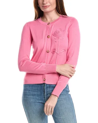 T Tahari Rose Applique Snap Front Cardigan