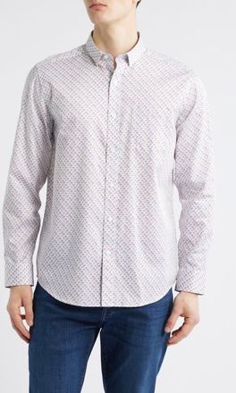 Johnston & Murphy Fan Print Button-Up Shirt in White Multi at Nordstrom, Size Xxx-Large