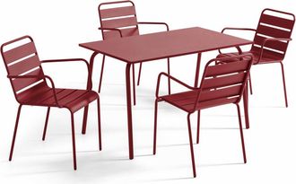 Oviala Mesa de jard&iacute;n y 4 sillas de metal p&uacute;rpura