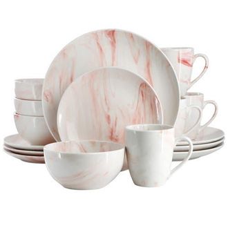 Elama Fine Marble 16 Piece Porcelain Dinnerware Set in Red at Nordstrom
