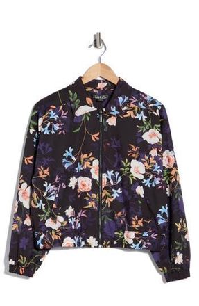 Nicole Miller Adley Floral Stretch Cotton Poplin Jacket in Spring Black Print at Nordstrom Rack, Size X-Large