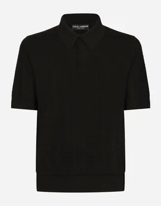 Dolce & Gabbana Silk Jacquard Polo-shirt With Dg Logo - Man Sweaters And Cardigans Black 44