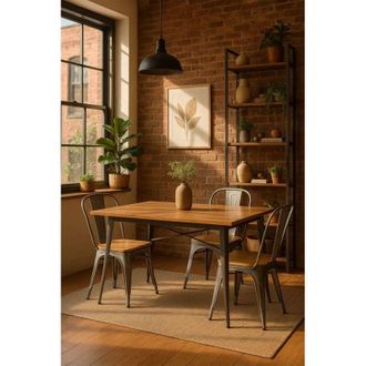 Regalos Miguel Mesas Bar - Mesa Torix Rectangular Madera Natural 120 X 60 Cm - Gris Metalizado