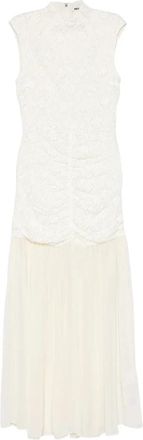 Rotate Lace Ruched Maxi Jurk - Dames - Casual kleedjes - Wit - XS - Katoen - Kleedjes