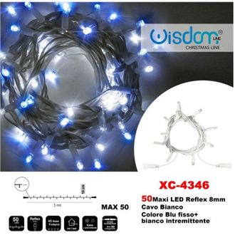 Trade Shop Trade Shop - Catena Luminosa 50 Luci Led Lucciole Blu Fisso + Bianco Intermittente Xc-4346