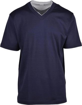 Eleventy Blue Soft V-Neck Cotton T-Shirt