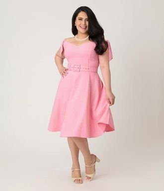 Unique Vintage Plus Size Prairie Swing Dress in Pink & White Gingham at Nordstrom, Size 3 X