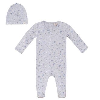 Fragile Floral Print Romper with Hat in Pale Blue at Nordstrom, Size 6M