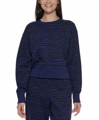 DKNY Activewear Sport Tiger-Print Cropped Sweatshirt In Midnight