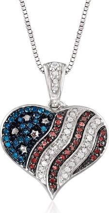 Ross-Simons Multicolored Diamond American Flag Heart Pendant Necklace in Sterling Silver
