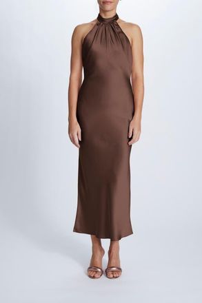 Amsale High-neck Halter Cocktail Dress in Truffle at Nordstrom, Size 16