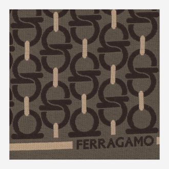 Ferragamo Mens Wool Scarf Olive-Beige-Dark Brown Olive/beige/dark Scarfs