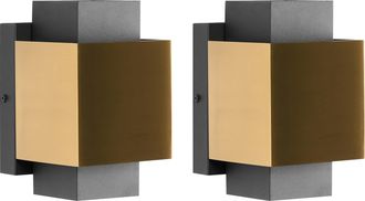 Beliani Conjunto De 2 L&aacute;mparas Led De Pared Exterior De Metal Estilo Moderno Puerta Principal Porche Lat&oacute;n Timok