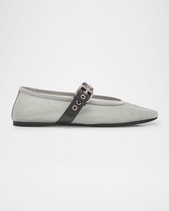 Miu Miu Mesh Buckle Mary-Jane Ballerina Flats
