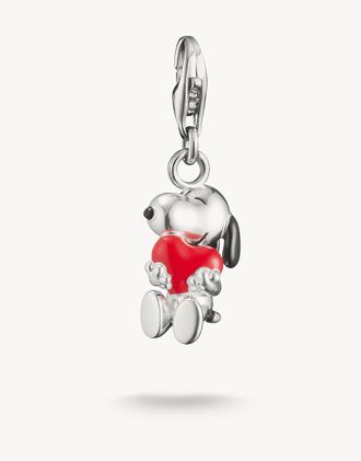 Thomas Sabo Charm pendente a forma di Snoopy dei Peanuts con cuore tonalit&agrave; argento, nero e rosso