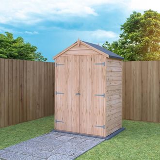 Shires Overlap 4x3 Feet Dip Treated Apex Shed Double Door - 3 Corner Shelves in Brown
