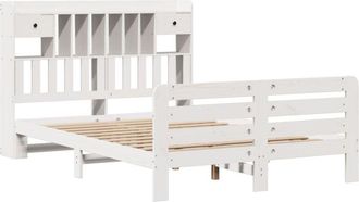 vidaXL Cama Con Estanter&iacute;a Sin Colch&oacute;n Madera Maciza Blanca 140x190 Cm Vidaxl