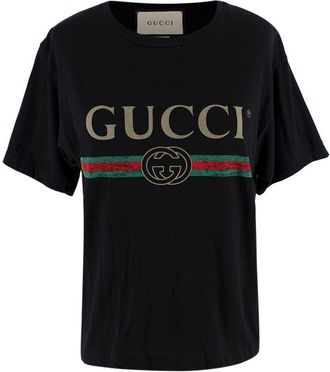 Gucci Black Washed Logo Distressed T-Shirt Size XXS