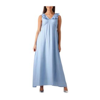 Moves Blauwe Midi Jurk Leanna 4237 - Dames - Maxi kleedjes - Blauw - M - Denim - Kleedjes