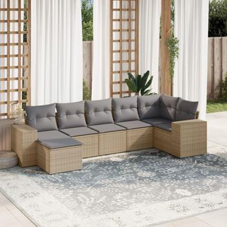 vidaXL Vidaxl - Set Sof&aacute;s De Jard&iacute;n 7 Piezas Y Cojines Rat&aacute;n Sint&eacute;tico Beige