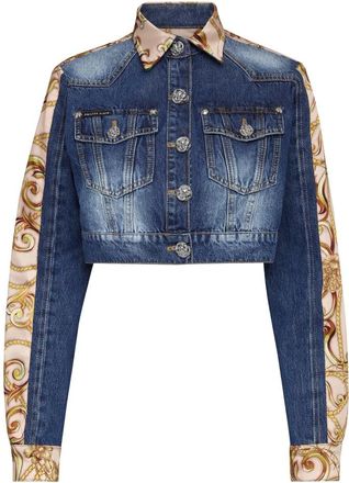 Philipp Plein Denim Cropped Jacket New Baroque - Dames - Spijkerjassen - Blauw - XL - Denim - Jassen
