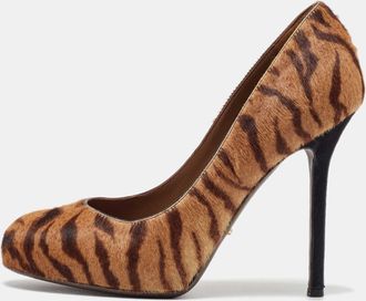 Sergio Rossi Brown Tiger Stripes Print Calf Hair Platform Pumps