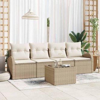 vidaXL Vidaxl - Conjunto De Sof&aacute; De Jard&iacute;n 5 Pcs Beige, Crema 55 X 55 X 37 Cm