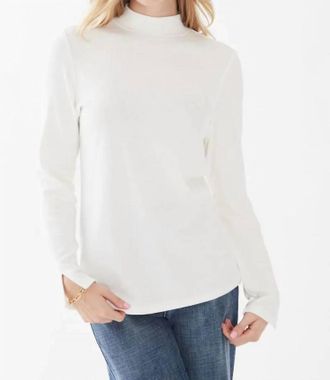 FDJ Idina Ribbed Mock Neck Split Long Sleeve Top In Ivory