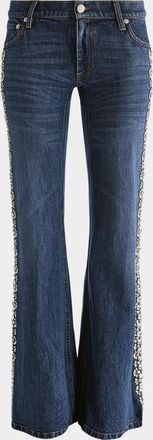Alice & Olivia Emryn Ultra Low-Rise Embellished Jeans