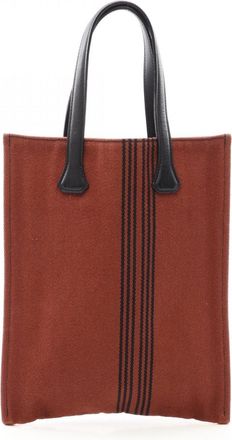 Herm&egrave;s Black Brown Canvas Swift Leather Handbag Tote Bag (Pre-Owned)