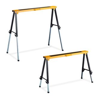 Relaxdays 2 Caballetes Para Mesa Y Trabajos De Bricolaje Hasta 150 Kg, Acero, Negro-naranja, Altura Regulable 64-91,5 Cm - Relaxdays