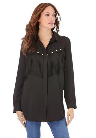 Roaman's Fringe Big Shirt in Black at Nordstrom, Size 28
